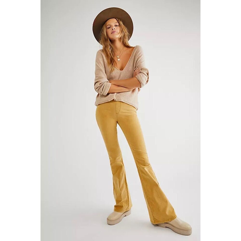 We The Free Women's Mustard Pull-On Corduroy Flare Pants Size 25